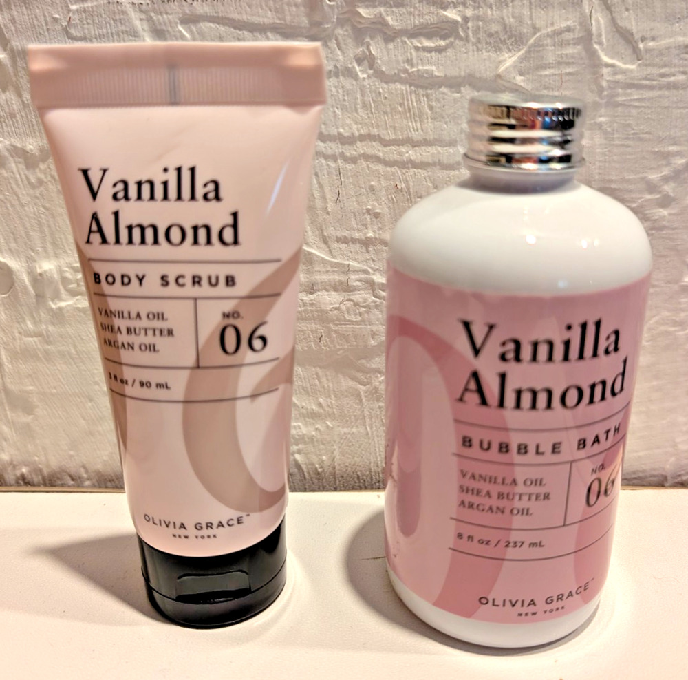 Olivia Grace New York Vanilla Almond No. 06 Bubble Bath 8oz & Body Scrub 3 oz
